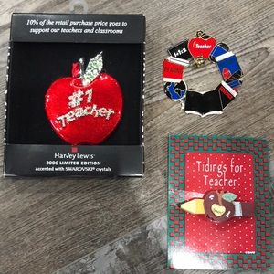 Brand new teacher lot. 2 ornaments and a pin